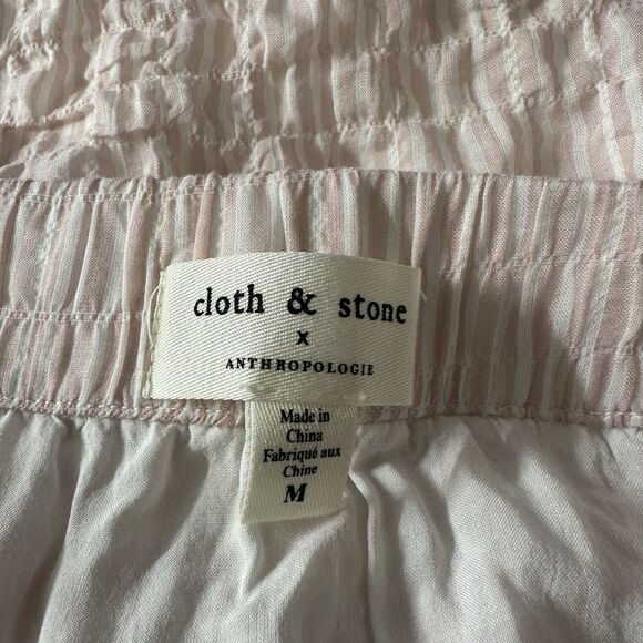 Anthropologie Cloth & Stone Mini Skirt Pink White Striped Sz Medium Crinkle Wrap - Picture 8 of 11